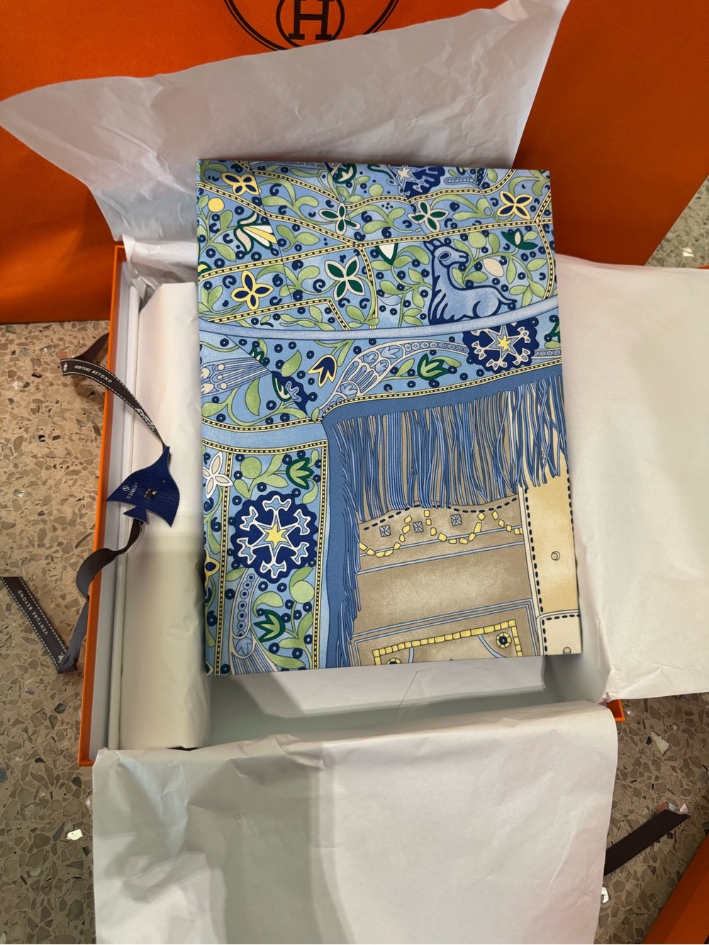 ‘26 Hermes Petit h - Large Decorative Silk/Twill Upholstered Box - BNIB